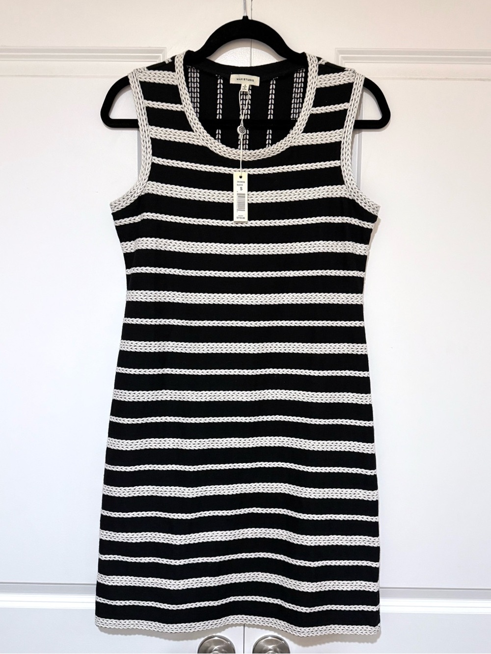 Max Studio Black and White Striped 💯% Cotton Knit Sleeveless Dress